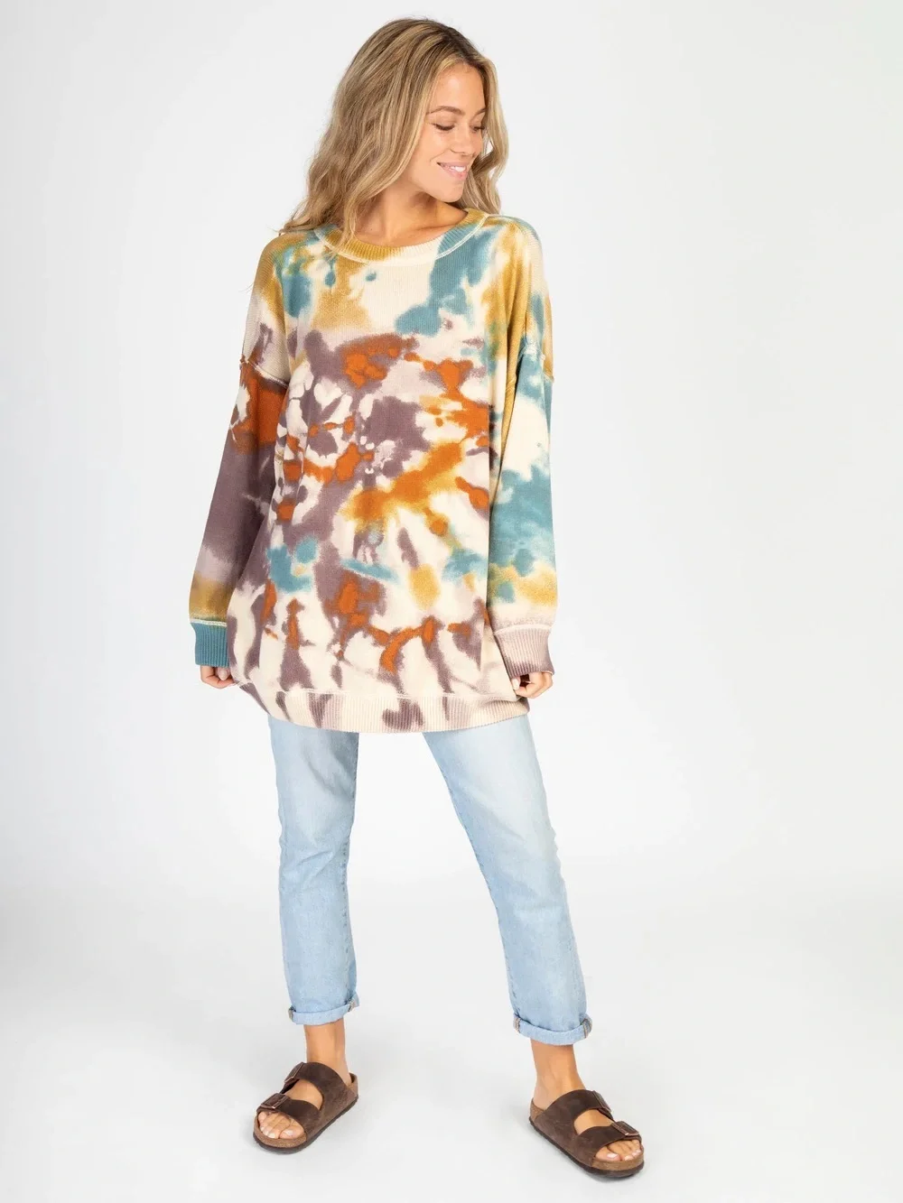 Natural Life 100% Cotton Taylor Oversize Sweater Sunset Tie Dye size L/XL